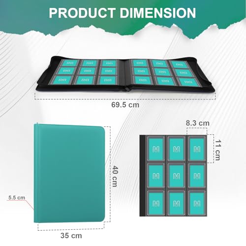 Toploader Binder, 9-Pocket 288 Cards Holder for 3"x4" Rigid Card Sleeves | Top Loader Binder with Sleeves Trading Card Binder for TCG,Sport Cards, PU Leather Cover, Side Loading (9 Cyan) - color: 9Cyan5