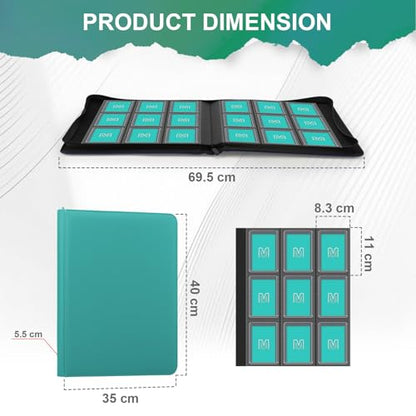 Toploader Binder, 9-Pocket 288 Cards Holder for 3"x4" Rigid Card Sleeves | Top Loader Binder with Sleeves Trading Card Binder for TCG,Sport Cards, PU Leather Cover, Side Loading (9 Cyan) - color: 9Cyan5