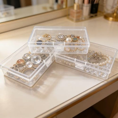 12 Pack Rectangular Clear Plastic Storage Containers | 5.3 x 3.1 x 1.18 inch, Hinged Lid, For Beads and Small Craft Items - size: 5.3 x 3.1 x 1.18 inch
