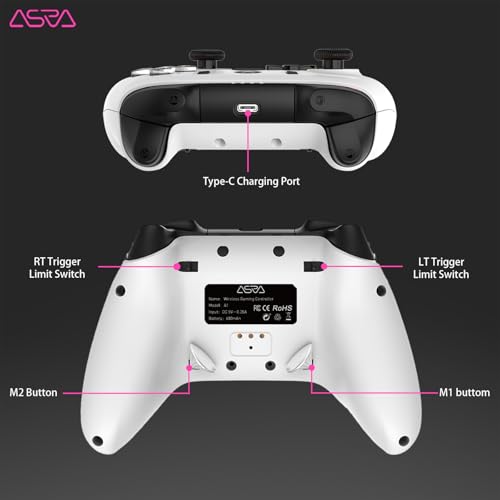 ASRVA White 2.4G Wireless Game Controller, No Bluetooth, Hall Effect Gamepad with Metal Rear Macro Buttons, Wired Plug & Play, Compatible with PC Mac Steam Deck PS3 Switch Android - color: White