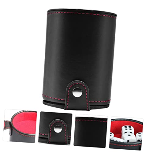 GARVALON 1set Double-Layer Dice Cup Pu Leather Dice Storage Container Lids Includes Shaking Cup and Dot Dices for Family Gatherings and Bar Entertainment