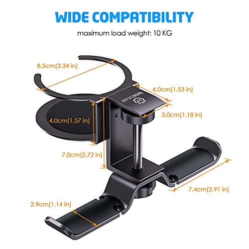 Headphone Stand, 2 in 1 PC Gaming Headset Stand Cup Holder, with Cable Organizer, 360° Adjustable & Rotating Arm Clamp Headphone Holder, Suitable for All Headphones and Drinks