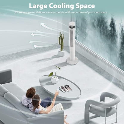 Antarctic Star Tower Fan, 42INCH, WHITE | 85°Oscillating, Quiet Cooling 12H Timer Remote Control Bladeless 3 Speeds Wind 3 Modes - color: White, size: 42 Inch