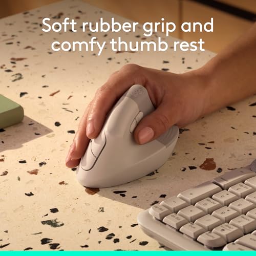 Logitech Lift Vertical Ergonomic Wireless Mouse - Sand | Connect via Bluetooth or included Logi Bolt USB-A receiver, quiet clicks, 4 of 6 buttons customizable, Windows Mac compatible - color: Sand, style: Right-Handed