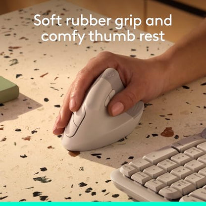 Logitech Lift Vertical Ergonomic Wireless Mouse - Sand | Connect via Bluetooth or included Logi Bolt USB-A receiver, quiet clicks, 4 of 6 buttons customizable, Windows Mac compatible - color: Sand, style: Right-Handed