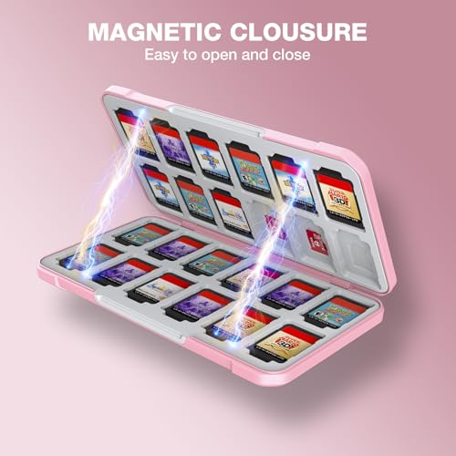 HEIYING Switch Game Case with 48 Precise Slots for Nintendo Switch 2 / OLED | Portable Game Card Holder, Hard ABS Shell with Soft Silicone Lining, Precise Card Slots,Magnetic Closure for Easy Access - color: Carbon Fibre Pink