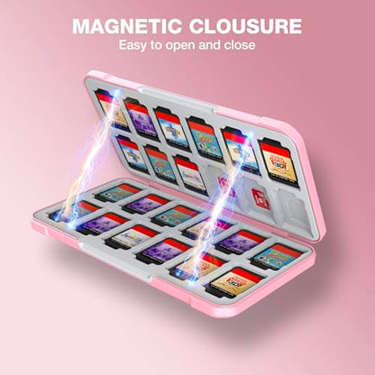 HEIYING Switch Game Case with 48 Precise Slots for Nintendo Switch 2 / OLED | Portable Game Card Holder, Hard ABS Shell with Soft Silicone Lining, Precise Card Slots,Magnetic Closure for Easy Access - color: Carbon Fibre Pink