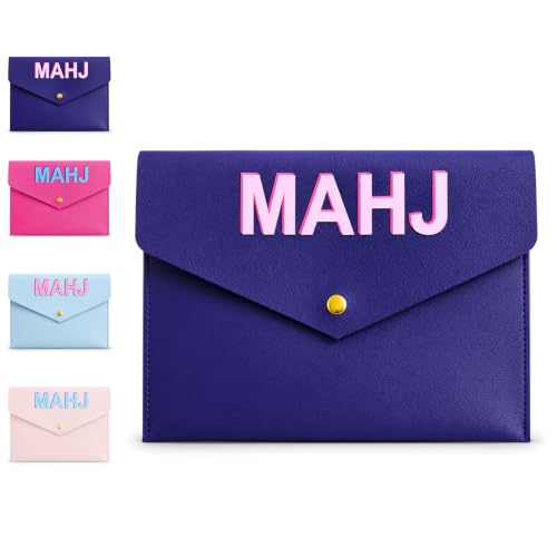 Leather Mahjong Card Clutch Pouch, 8 x 6 Inches Protective Case for American Mahjong Strategy Cards, Secure Magnetic Closure Accessories Holder, Elegant Game Night Gift (Dark Blue) - color: Dark Blue