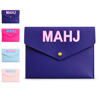 Leather Mahjong Card Clutch Pouch, 8 x 6 Inches Protective Case for American Mahjong Strategy Cards, Secure Magnetic Closure Accessories Holder, Elegant Game Night Gift (Dark Blue) - color: Dark Blue
