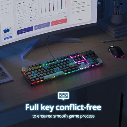 surmen Full Size Creamy Keyboard with Number Pad, 104 Keys RGB Wired Mechanical Gaming Keyboard Backlit with PBT Keycaps Linear Red Switch for Laptop Desktop PC Gamers（104 Monster） - color: 104 Monster