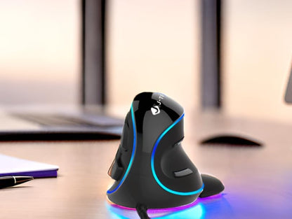 J-Tech Digital Wired Ergonomic Vertical USB Mouse with Adjustable Sensitivity (600/1000/1600 DPI), Scroll Endurance, Removable Palm Rest & Thumb Buttons [V628] - style: Wired