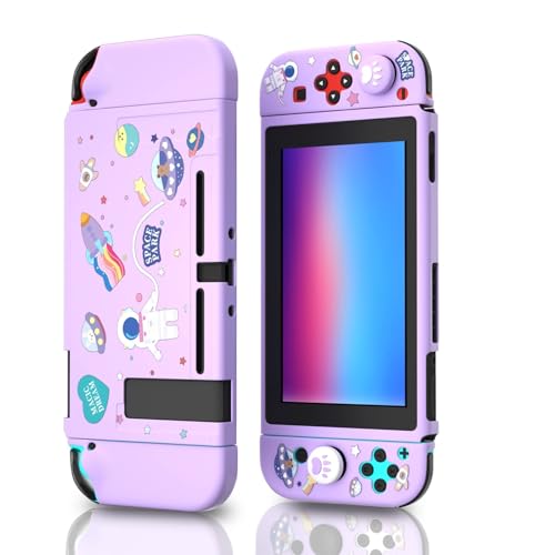 Dockable Switch Purple Case for Girls – Cute Kawaii Soft TPU Protective Cover with Thumb Grips and Screen Protector Compatible with Standard Nintendo Switch Only - color: Purple