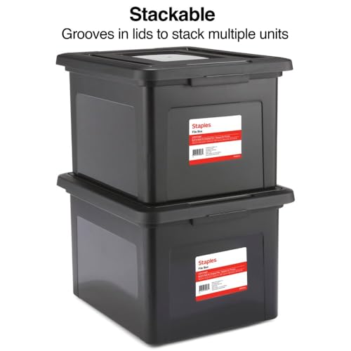 STAPLES File Box Plastic File Box Snap, Letter/Legal Size, Black, 4/Carton - color: Black, size: 4 Pack, style: Box (Snap Lid)