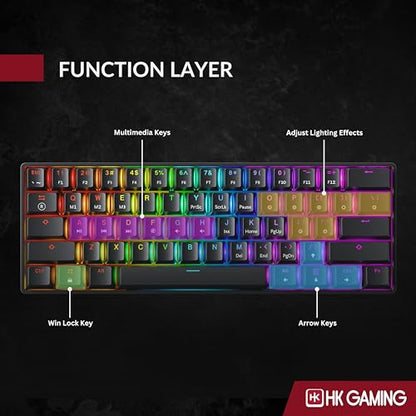 HK GAMING GK61HE 60% | Magnetic Mechanical Gaming Keyboard | Rapid Trigger 0.1mm Step | 61 Keys Multi Color RGB | 1kHz Polling Rate | PC/Mac Gamer | US Layout (Black) - color: Black