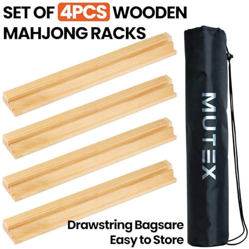 MUTEX American Natural Wooden Mahjong Racks with Pushers Set of 4, 17.5" | Built-in Magnets for Slip-Free Pushing & Storage, Ideal for Lessons, Family Game Nights, Beginners & Holiday Gifting - color: Natural Wood