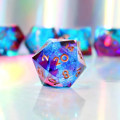 Single D20 Dice-22MM 20 sideds DND Resin Sharp Edged Resin Dice for Dungeons and Dragons, RPG, Polyhedral D&D Dice, Roleplaying Games MTG Table Games(Blue red) - color: D20-blud Red