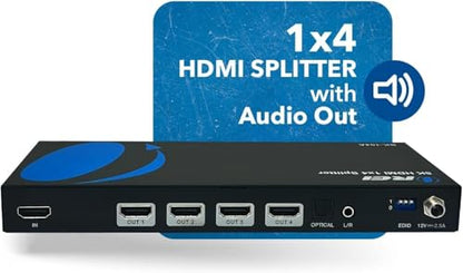 OREI 8K HDMI Splitter 1 in 4 Out, 1 x 4 Duplicate/Mirro Screen with Audio Extractor UltraHD Supports Upto 4K @ 120Hz IR EDID HDCP 2.3 for PS5, Xbox, NVIDIA (BK-104A) | OREI 8K HDMI Splitter 1 in 4 Out, Downscaler & Audio Extractor Up to 8K@60Hz 4:2:0. 1x4