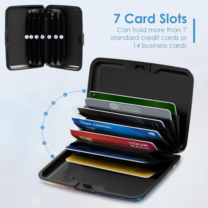 RFID Blocking Credit Card Protector, Blue Butterfly Aluminum ID Case Hard Shell Business Card Holders Metal Wallet for Men or Women - color: Starry Sky Blue Butterfly