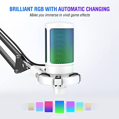 FIFINE Streaming RGB USB Microphone Gaming Headset Bundle, PC Condenser Mic Wired Headset on PS4/PS5, Gamer Kit Plug and Play for Recording, Online Game, Discord, Twitch (A6TW+H6W)