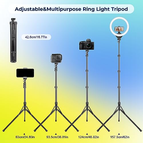 64” Phone&Tablet Tripod, Aureday Cell Phone Tripod for iPhone with Wireless Remote and Phone Holder Bundle with 14'' Selfie Ring Light with 62'' Tripod Stand and Phone Holder, Dimmable LED Phone Ringl