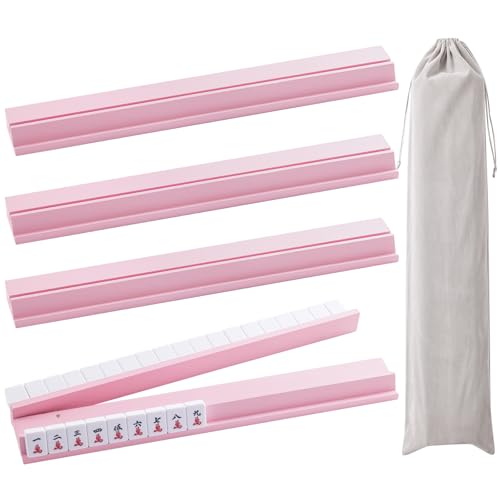 4PCS Wooden Mahjong Racks with Magnetic Pushers, 20 in Natural Wood American Mahjong Tile Rack Set, Modern Table Game Accessories for Mahjong Tiles（Pink,20 - color: Pink, size: 20 in