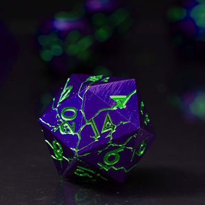 Metal Dice for DND - Ancient Cracked Pharaoh Ruins – Purple Green Cracks | Beautiful 7pc Polyhedral Dice Set, Smooth Rolling, Role Playing Games (RPG), Compatible with D&D, for Dungeons and Dragons - color: Purple With Green Cracks