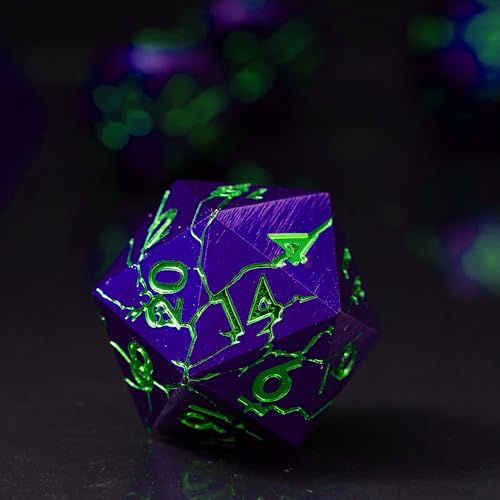 Metal Dice for DND - Ancient Cracked Pharaoh Ruins – Purple Green Cracks | Beautiful 7pc Polyhedral Dice Set, Smooth Rolling, Role Playing Games (RPG), Compatible with D&D, for Dungeons and Dragons - color: Purple With Green Cracks