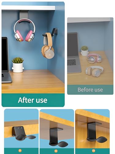 2-Pack Under Desk Headphone Hanger Adhesive Headset Holder Mount | Stand fixted with screws for airpods max sennheiser sony bose beats akg - color: Black B(2 Pack)
