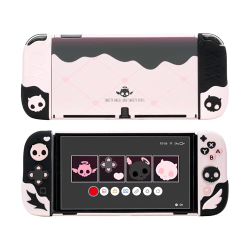 GeekShare Protective Case for Switch OLED Model,Anti-Scratch Slim Cover Case Compatible with Switch OLED Separable Soft Silicone Shell with 2 Thumb Grip Caps- Sweetheart Skull - size: for Switch OLED