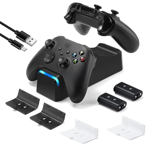 KEKUCULL Dual Dock Charging Station Compatible with Xbox Series X/S, Xbox One/One X/One S Controllers, Efficient Xbox Controller Charger with 2 * 1100mah Rechargeable Controller Battery Packs(Black) - color: Black