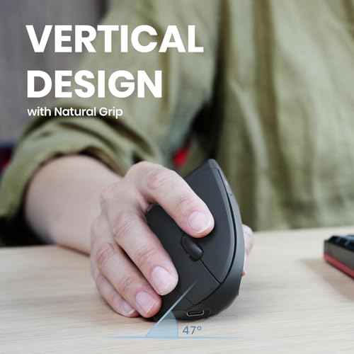 Perixx PERIMICE-713R Wireless Rechargeable Vertical Mouse - Duo Wired and Wireless Charging Feature - 6 Buttons Design - Black - Right-Handed Design - style: Wireless Rechargeable