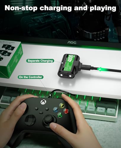 CYOYPPY Rechargeable Xbox Controller Battery Pack for Xbox- Series X|S, 2 x 4800mWhBatteries Pack Play and Charge Kit USB-C Charging Cable/4 Covers - style: Play & Charge Kit Black