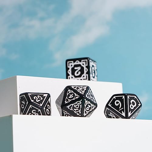 DND Dice Set -D&D Polyhedral Dice (7 Pcs) Druid Dice with Leather Dice Bag for Role Playing Dice Games RPGs(Druid - Black White) - color: Druid - Black White