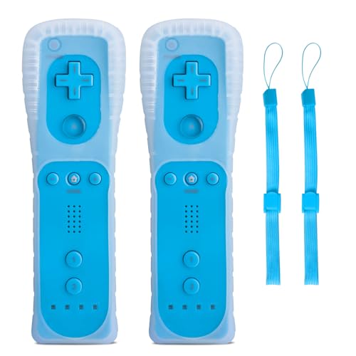 TechKen Wii Controller Pack - 2 Remote Controllers with Silicone Case and Wrist Strap, Compatible with Wii/Wii U - color: Blue