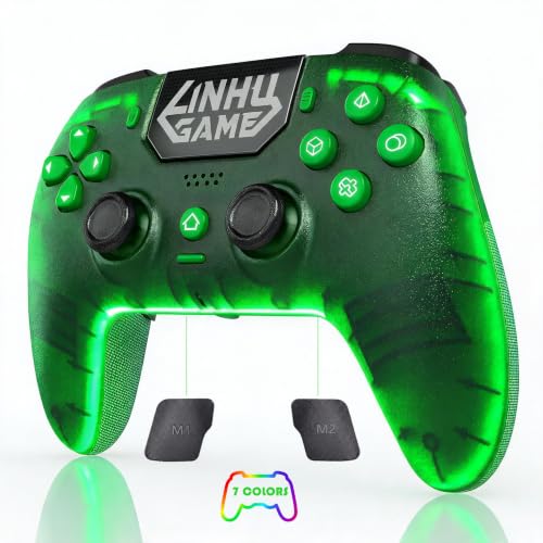 citnh Wireless Controller for PS-5/Pro/Slim/PC, with Transparent Shell/RGB Tape Light/Hall Effect Joyticks and Trigger/Macro/Turbo/3.5mm Audio Jack/Speaker and Mic/1500 mAh Large Battery Gamepad (Green)