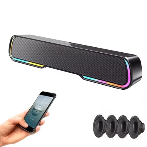 Computer Speakers for Desktop PC, Bluetooth PC Speakers with Dynamic RGB Light, Wired USB Plug & Play Computer Sound Bar, USB/Type-C Powered Gaming Speakers for Desktop, Laptops, Phone, Tablet