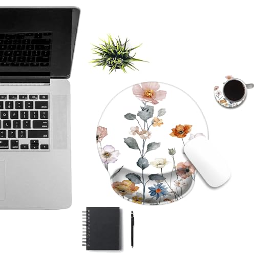 Mouse Pad with Wrist Support, Ergonomic Mouse Pad with Memory Foam Wrist Rest Cushion, Non-Slip Rubber Base Gaming Mice Pad for Home Office Computer Laptop,Cute Flowers - color: Cute Flowers
