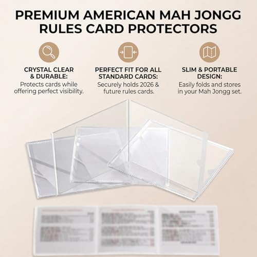 Mahjong Card Sleeve Holder, Fits Large Print Size 6 1/8" x 4 3/4", Clear Plastic Mahjongg Card Protector, Durable Score Card Cover for American Mahjong, 4 Pack