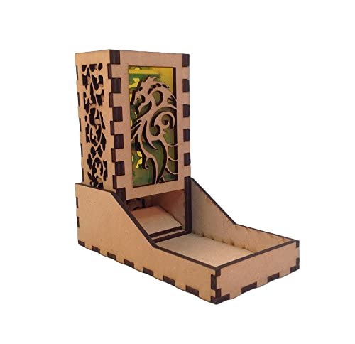 Dragon Mini Dice Tower v6 Neon Yellow Acrylic Window Laser Cut MDF Unique Gift