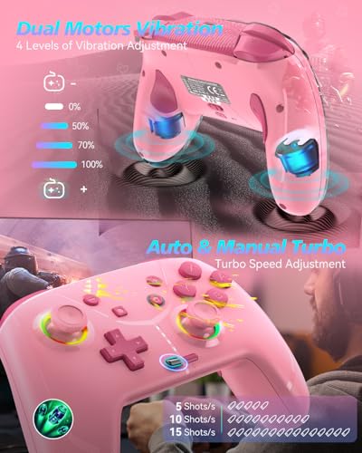 GMBACK Wireless Switch 2 Pro Controller, Turbo Controller for Nintendo Switch 2/1/Lite/OLED with Loop Macro, Home Wake Up, HD Rumble, Motion Control, Turbo, 800mAh, Pink - color: Pink