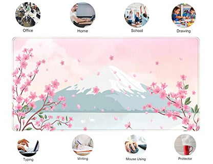 Japanese Desk Mat Pastel Pink Cherry Blossom Mouse Pad Mt Fuji Japan Large Gaming Anime Mousepad XXL 31.5x15.75 in, Kawaii Aesthetic Flower Cute Women Office Decor Computer Laptop Keyboard Mat - color: C-pastel Pink Cherry Blossom