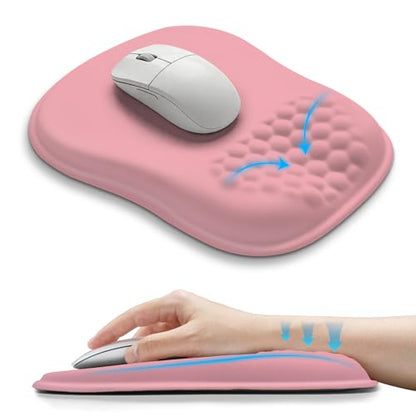 Hokafenle Ergonomic Wrist-Hugging Mouse Pad Wrist Support, U-Shaped Holding Wrist Rest Mousepad for Carpal Tunnel Pain Relief with Cushioned Memory Foam Slope Massage Bulge (Classic 10.2x8.3 in,Pink) - color: Pink