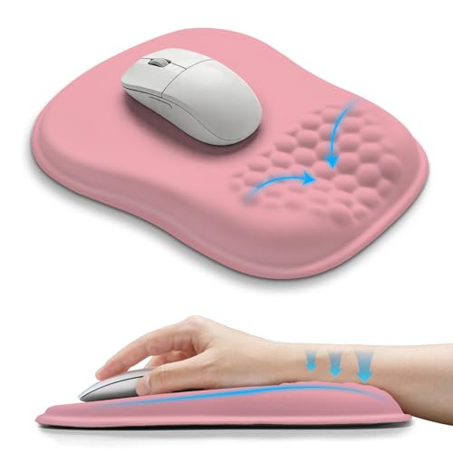 Hokafenle Ergonomic Wrist-Hugging Mouse Pad Wrist Support, U-Shaped Holding Wrist Rest Mousepad for Carpal Tunnel Pain Relief with Cushioned Memory Foam Slope Massage Bulge (Classic 10.2x8.3 in,Pink) - color: Pink