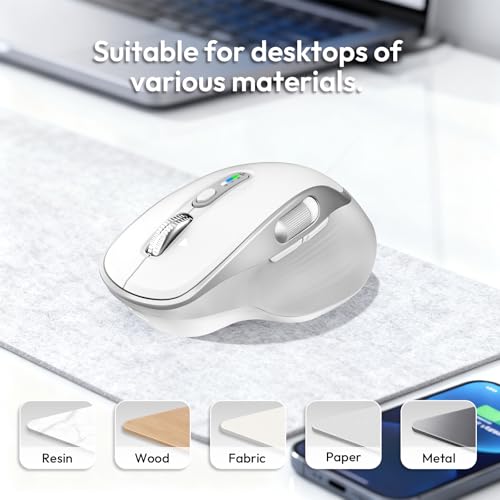 Rechargeable Wireless Mouse with Side Scroll Bluetooth Mouse -White | Bluetooth Computer Mouse for Laptop Multi Device Programmable Mouse, Smart Flying Scrolling for PC, Desktop,Tablet - color: White