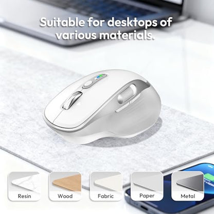 Rechargeable Wireless Mouse with Side Scroll Bluetooth Mouse -White | Bluetooth Computer Mouse for Laptop Multi Device Programmable Mouse, Smart Flying Scrolling for PC, Desktop,Tablet - color: White