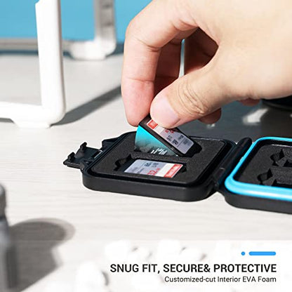 JJC Small SD Card Case Holder for 4 SD & 8 Micro SD Memory Cards | 12 Slots, Slim & Lightweight Design, Water-Resistant & Shockproof, Soft EVA Interior, Includes Wrist Strap, Easy to Carry - size: For 4 SD+8 Micro SD