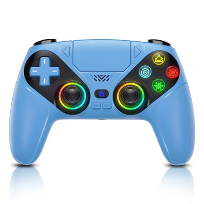 Dinosoo RGB Wireless Controller for PS5/PC - Bluetooth Gamepad with Turbo, Macro, Dual Vibration, 6-Axis Motion, 3.5mm Audio Jack, Built-in Speaker & 1000mAh Battery for PlayStation 5 - color: Blue