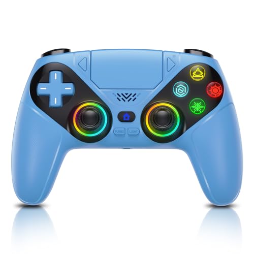 Dinosoo RGB Wireless Controller for PS5/PC - Bluetooth Gamepad with Turbo, Macro, Dual Vibration, 6-Axis Motion, 3.5mm Audio Jack, Built-in Speaker & 1000mAh Battery for PlayStation 5 - color: Blue