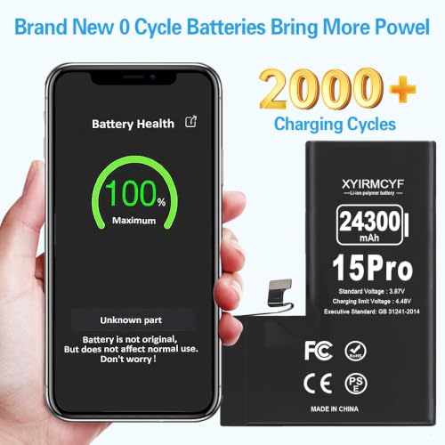 XYIRMCYF 24300mAh Super Capacity Battery Compatible with iPhone 15 Pro, New 0 Cycle-Li-Polymer Replacement Battery for iPhone 15 Pro, with Professional Repair Tool Kit - color: 15Pro-24300