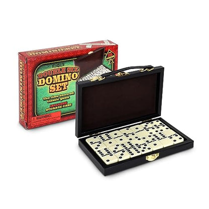Double Six Domino Set in Wooden Box - Premium 28-Piece Classic Table Tiles Educational Game for Adults and Kids – Travel Friendly - Board Games for Boys and Girls- Ideal for Game Night and Gifting